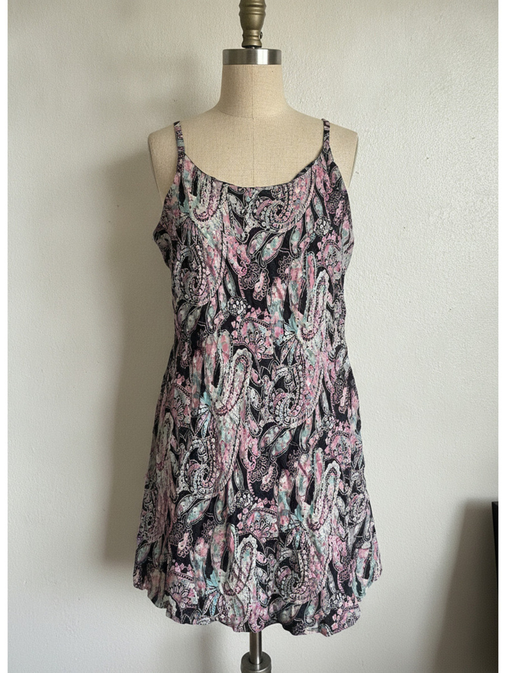 Paisley Print pastel fairycore western Spaghetti Strap Slip Dress medium